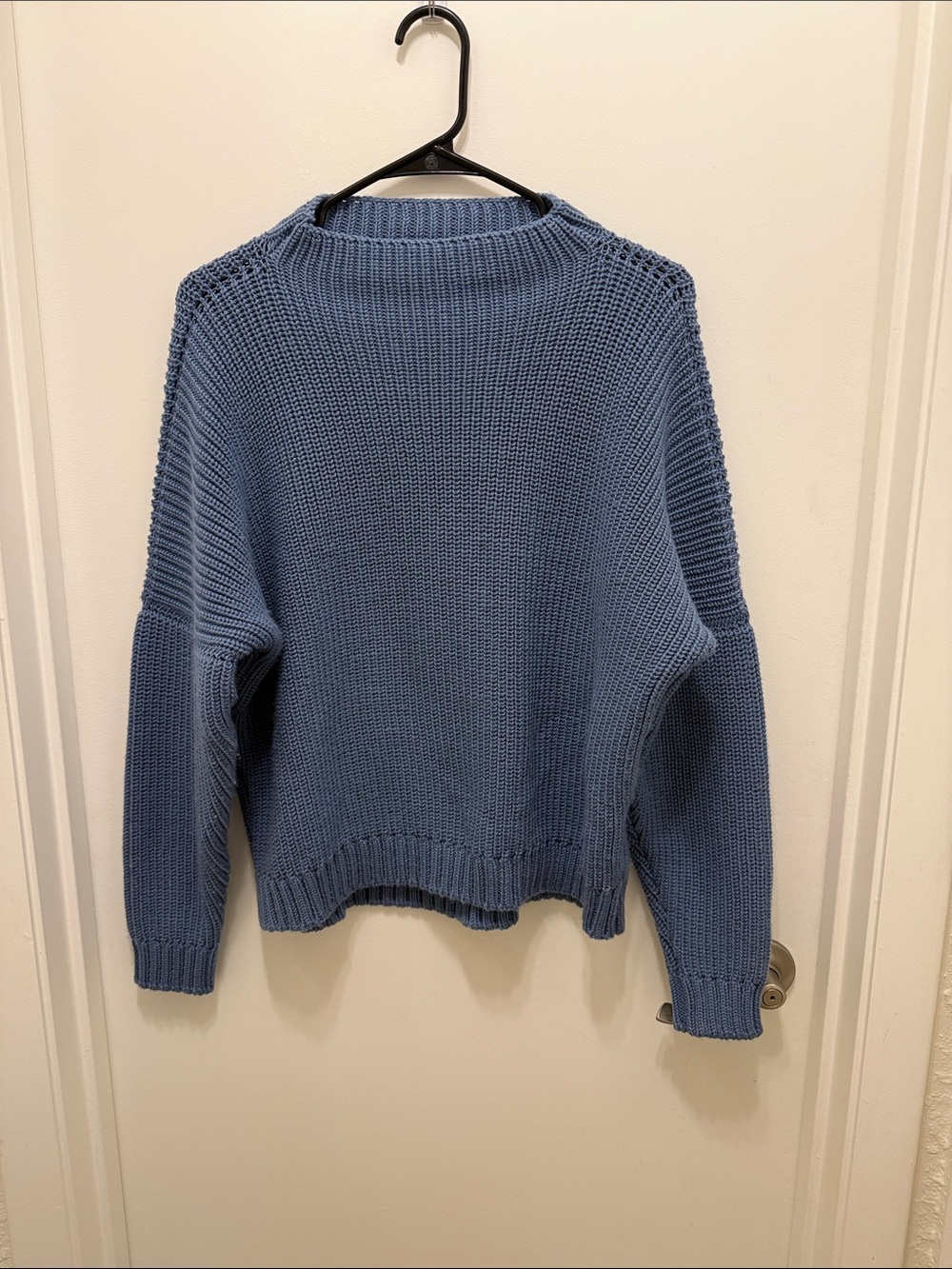The Knotty Ones 100% Merino Wool Blue Mock Neck Sweater Petite Oversized